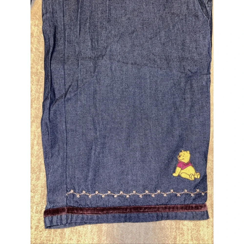 Vintage Disney Winnie The Pooh Velvet Trim Embroidered Cropped Jeans Pants XXL
